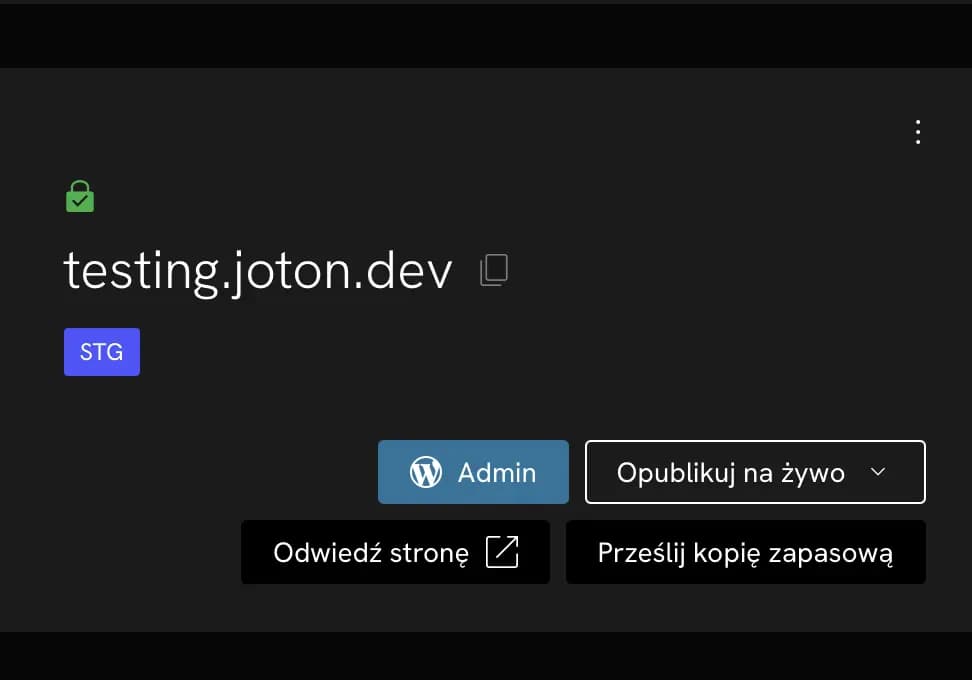 Środowisko staging w panelu Joton